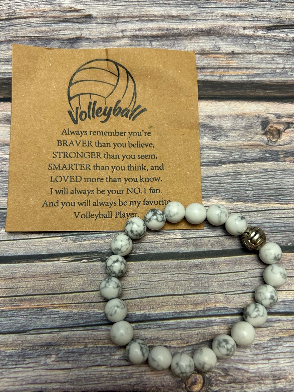 Volleyball Charm White Howlite Beaded Bracelet